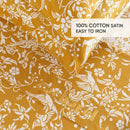 Birds - Ensemble De Draps : Drap-Housse, Drap Plat Et 1 Taie D'Oreiller En Satin De Coton - Dessin Birds Jaune