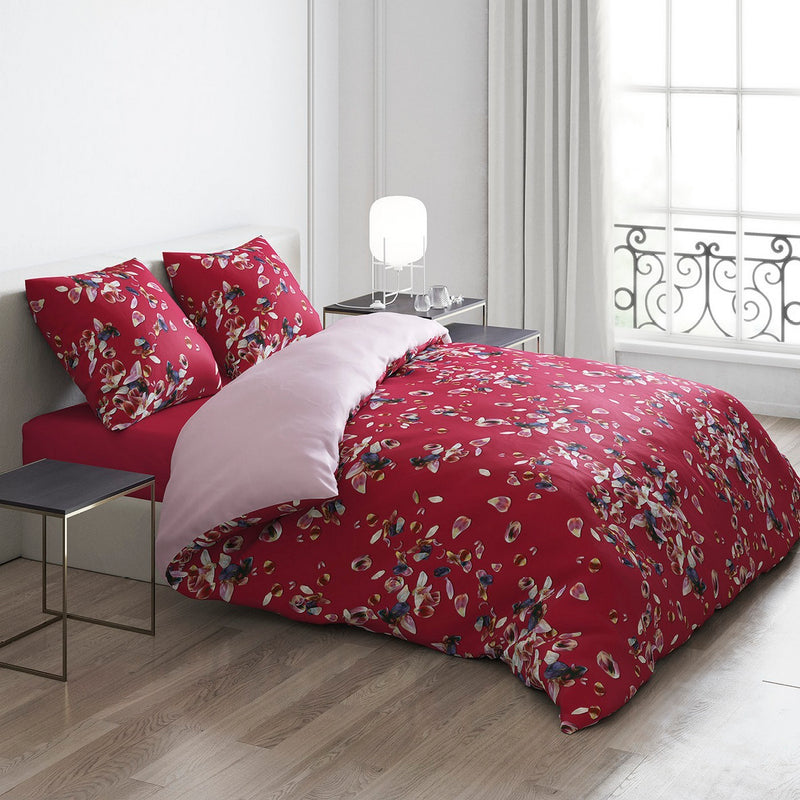 Aurore - Housse De Couette + 1 Ou 2 Taie(S) D'Oreiller Satin De Coton Aurore Rouge