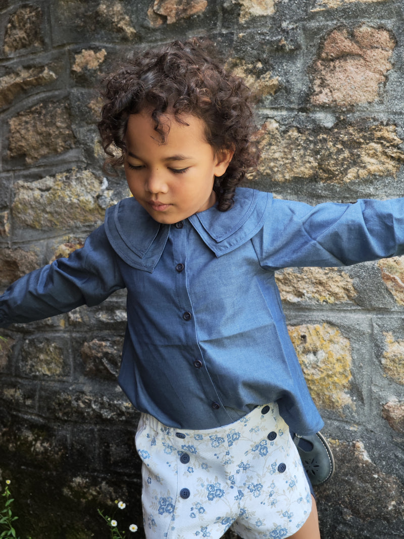 Blouse Rennes Maxi Col   En Coton Denim  Oeko-Tex - Bleu