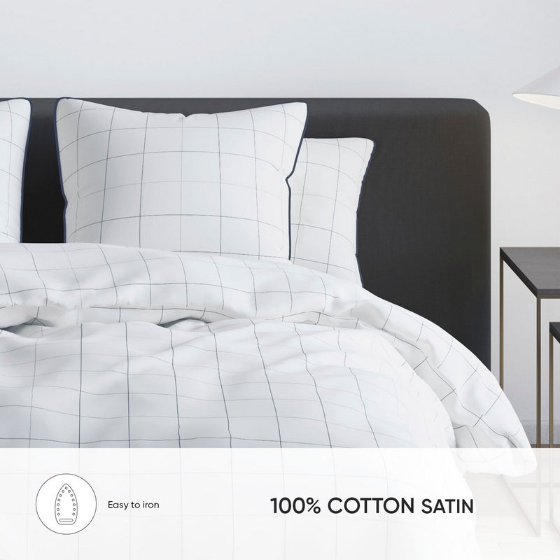 Caren - Housse De Couette + 1 Ou 2 Taie(S) D'Oreiller Satin De Coton Caren Blanc