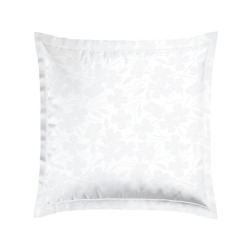 Jacquard - Set De 2 Taies D'Oreiller Satin De Coton Tissé Jacquard Petites Fleurs Blanc