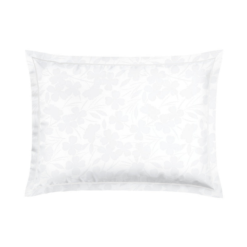 Jacquard - Taie D'Oreiller Satin De Coton Tissé Jacquard Petites Fleurs Blanc