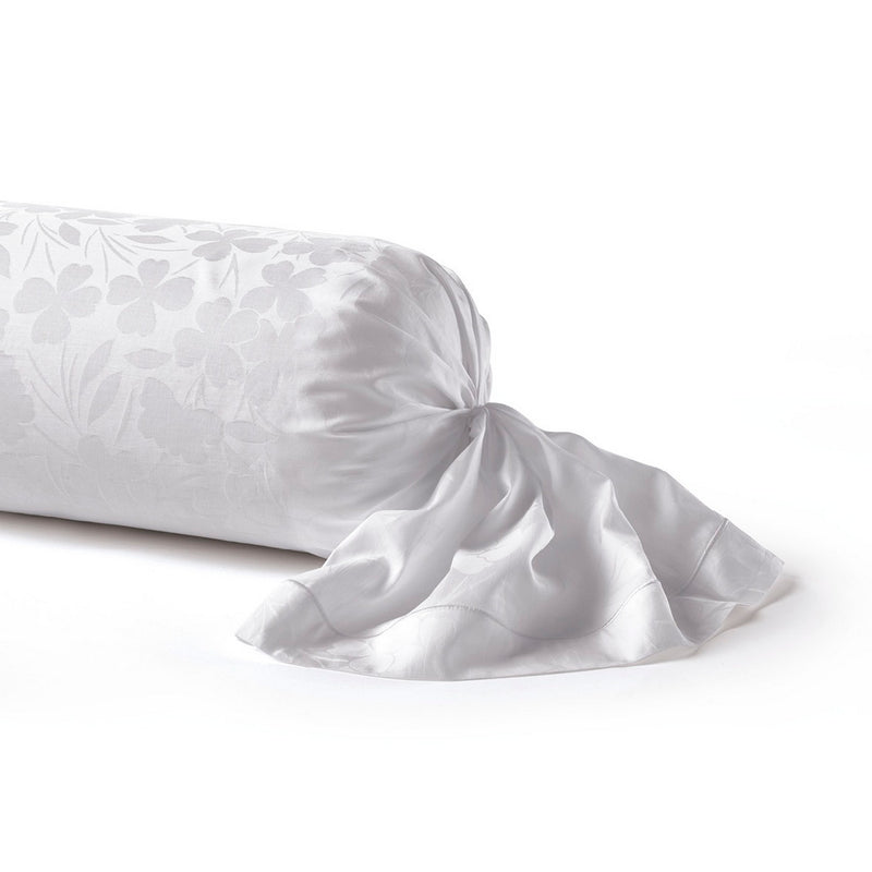 Jacquard - Taie De Traversin Satin De Coton Tissé Jacquard Petites Fleurs Blanc