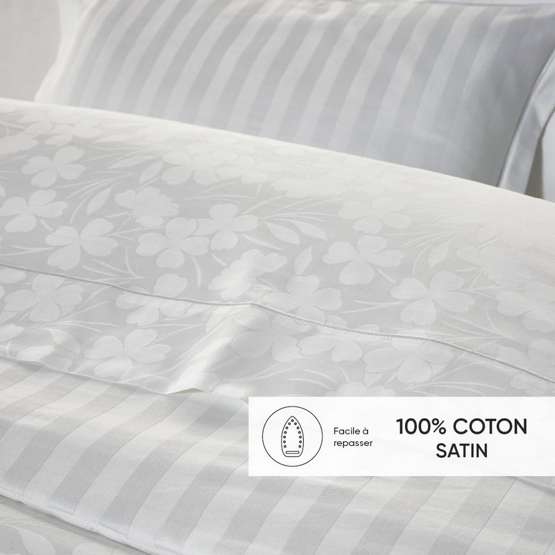 Jacquard - Taie De Traversin Satin De Coton Tissé Jacquard Petites Fleurs Blanc