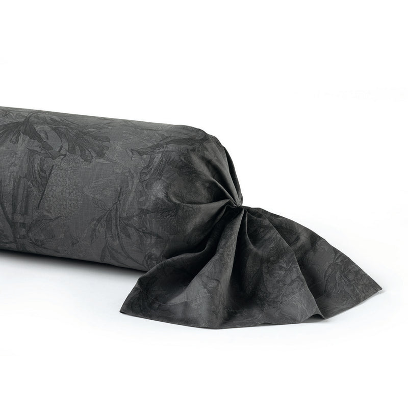 Flore - Taie De Traversin Satin De Coton Flore Noir / Gris