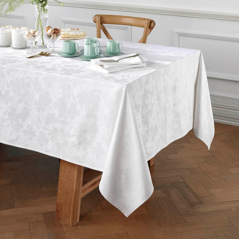 Jacquard - Nappe Tissé Jacquard Petites Fleurs Blanc