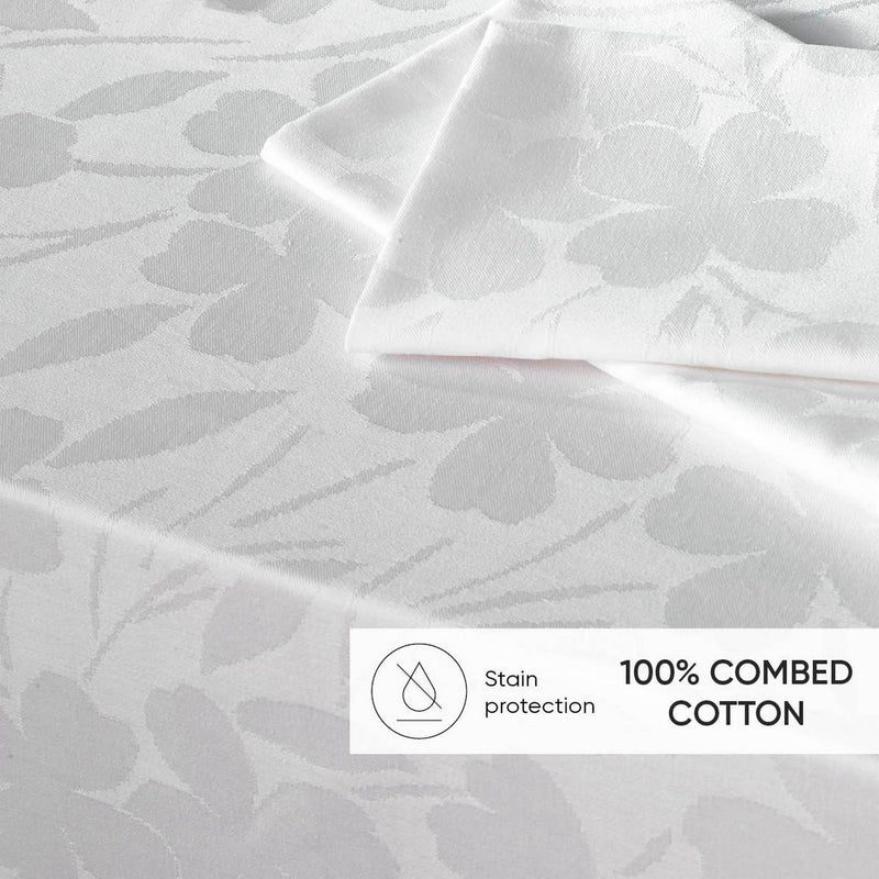 Jacquard - Nappe Tissé Jacquard Petites Fleurs Blanc