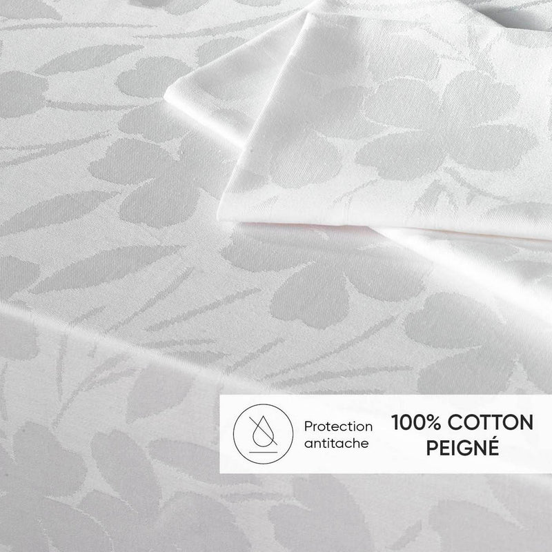 Jacquard - Nappe Tissé Jacquard Petites Fleurs Blanc