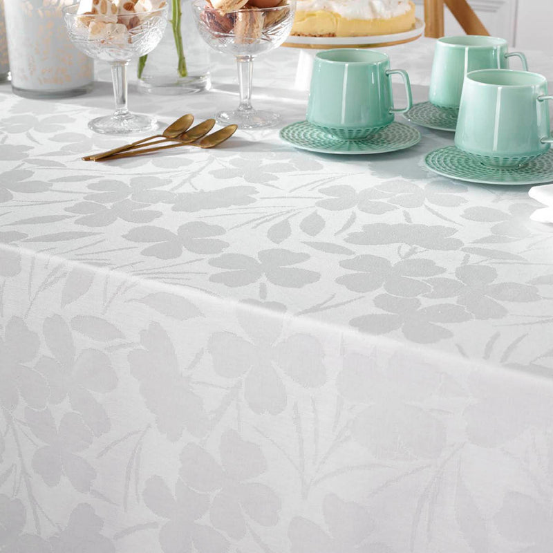 Jacquard - Nappe Tissé Jacquard Petites Fleurs Blanc