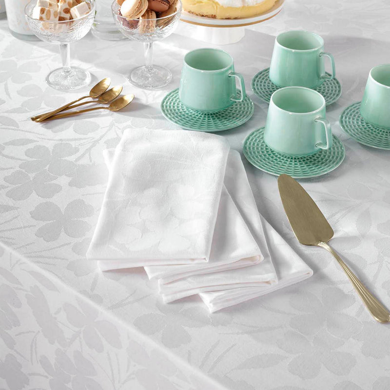 Jacquard - Set De 4 Serviettes Tissé Jacquard Petites Fleurs Blanc