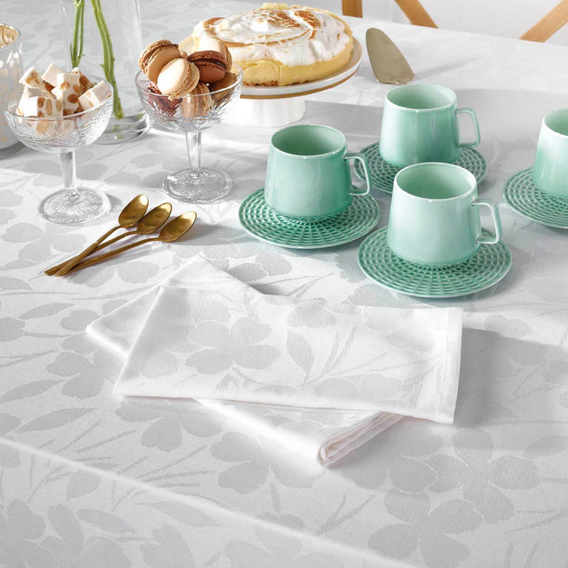 Jacquard - Set De 4 Serviettes Tissé Jacquard Petites Fleurs Blanc