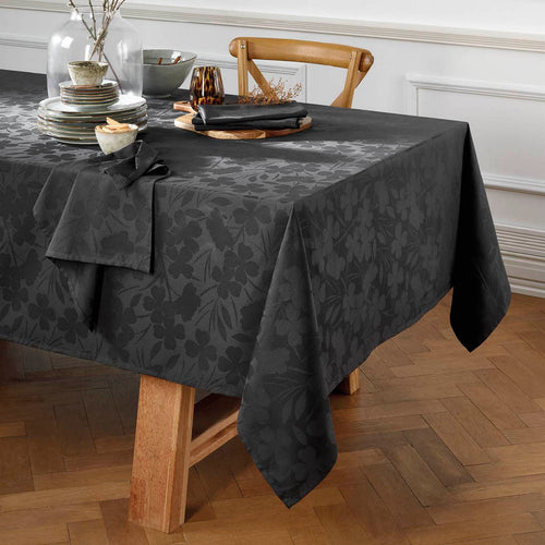 Jacquard - Nappe Tissé Jacquard Petites Fleurs Gris Foncé