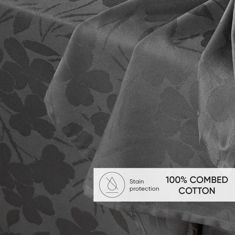 Jacquard - Nappe Tissé Jacquard Petites Fleurs Gris Foncé