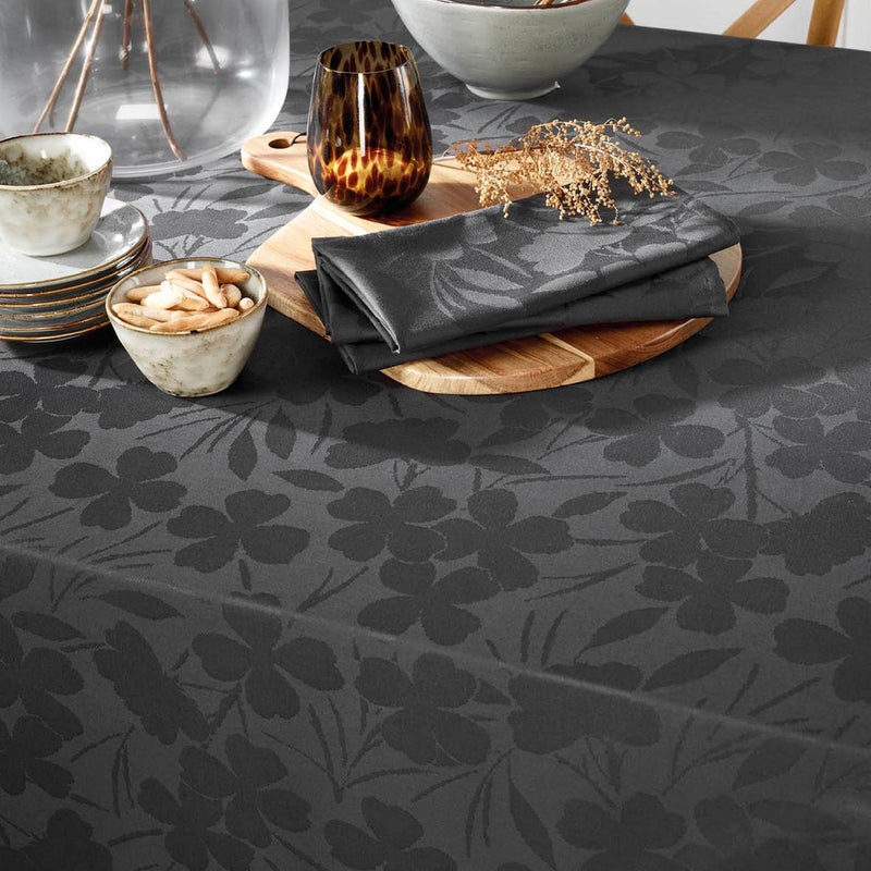 Jacquard - Nappe Tissé Jacquard Petites Fleurs Gris Foncé