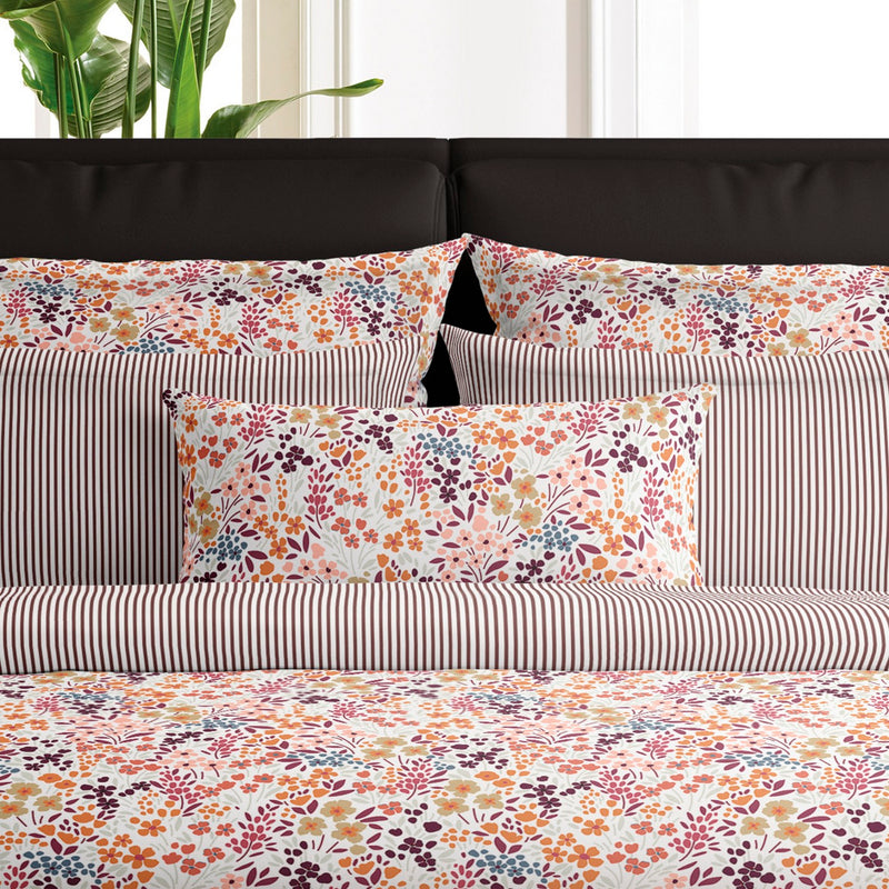 Fleurs Des Champs - Set De 2 Taies D'Oreiller Satin De Coton Fleurs Des Champs Bordeaux