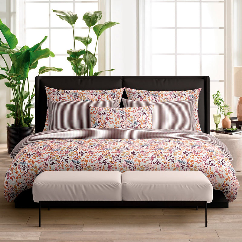 Fleurs Des Champs - Set De 2 Taies D'Oreiller Satin De Coton Fleurs Des Champs Bordeaux