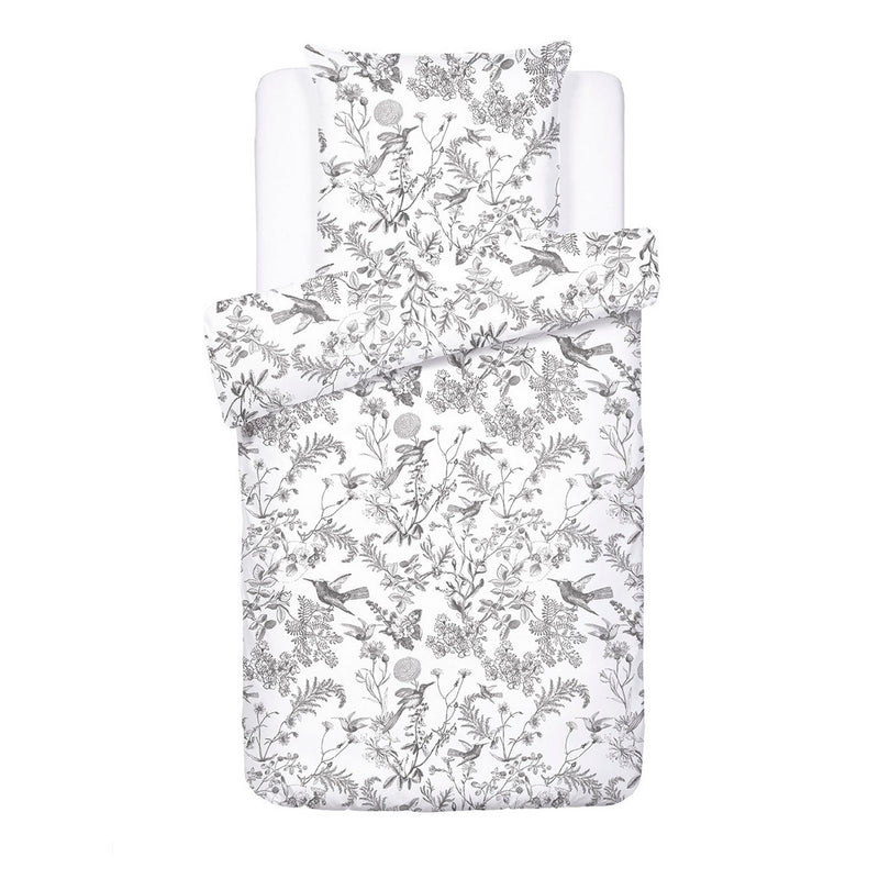 Jardin Du Colibri - Housse De Couette + 1 Ou 2 Taie(S) D'Oreiller Satin De Coton Jardin Du Colibri Noir Gris