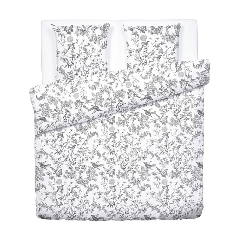 Jardin Du Colibri - Housse De Couette + 1 Ou 2 Taie(S) D'Oreiller Satin De Coton Jardin Du Colibri Noir Gris
