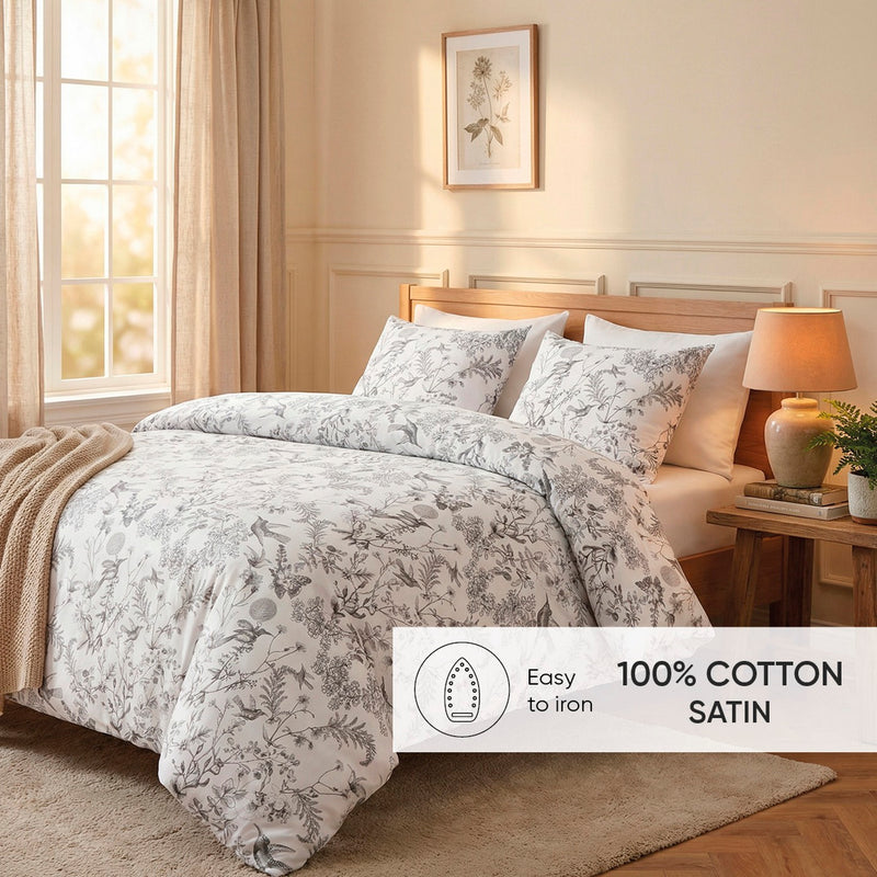 Jardin Du Colibri - Set De 2 Taies D'Oreiller Satin De Coton Jardin Du Colibri Noir Gris