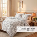 Jardin Du Colibri - Set De 2 Taies D'Oreiller Satin De Coton Jardin Du Colibri Noir Gris