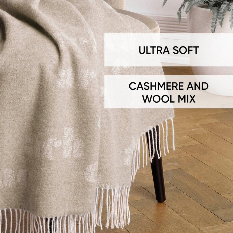 Signature - Plaid Tissé En Cachemire Signature Taupe