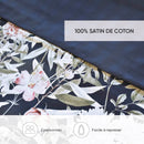 Bouquet De Nuit - Housse De Couette + 1 Ou 2 Taie(S) D'Oreiller Satin De Coton Bouquet De Nuit Bleu Foncé