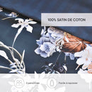 Bouquet D'Hortensias - Housse De Couette + 1 Ou 2 Taie(S) D'Oreiller Satin De Coton Bouquet D'Hortensias Bleu Foncé