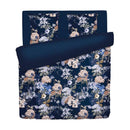 Bouquet D'Hortensias - Housse De Couette + 1 Ou 2 Taie(S) D'Oreiller Satin De Coton Bouquet D'Hortensias Bleu Foncé