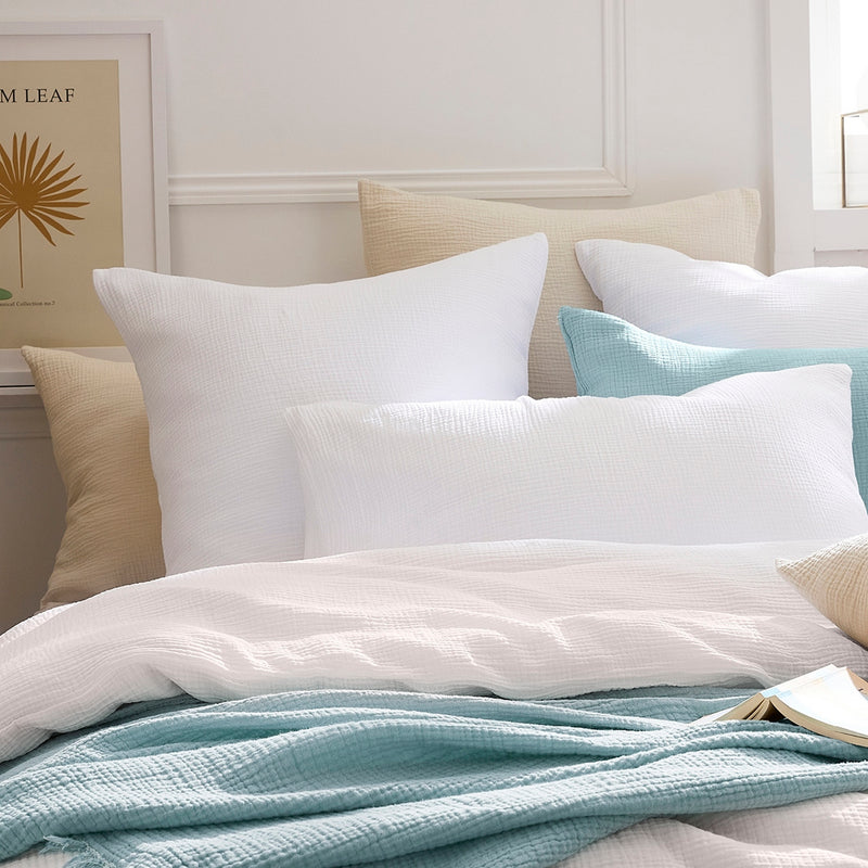 Uni - Set De 2 Taies D'Oreiller Gaze De Coton Uni Blanc 02