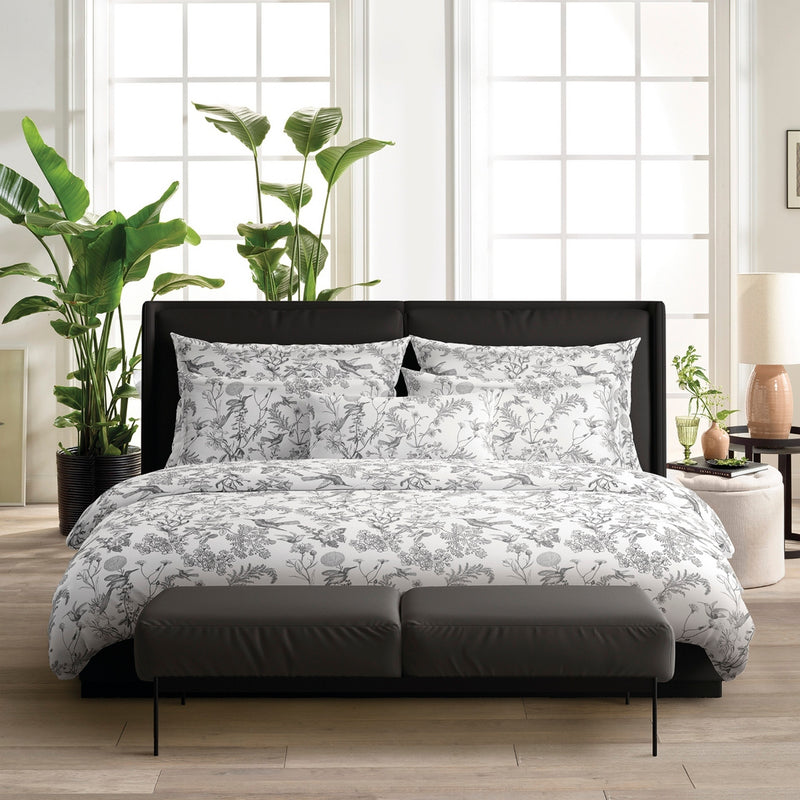 Jardin Du Colibri - Taie De Traversin Satin De Coton Jardin Du Colibri Noir Gris