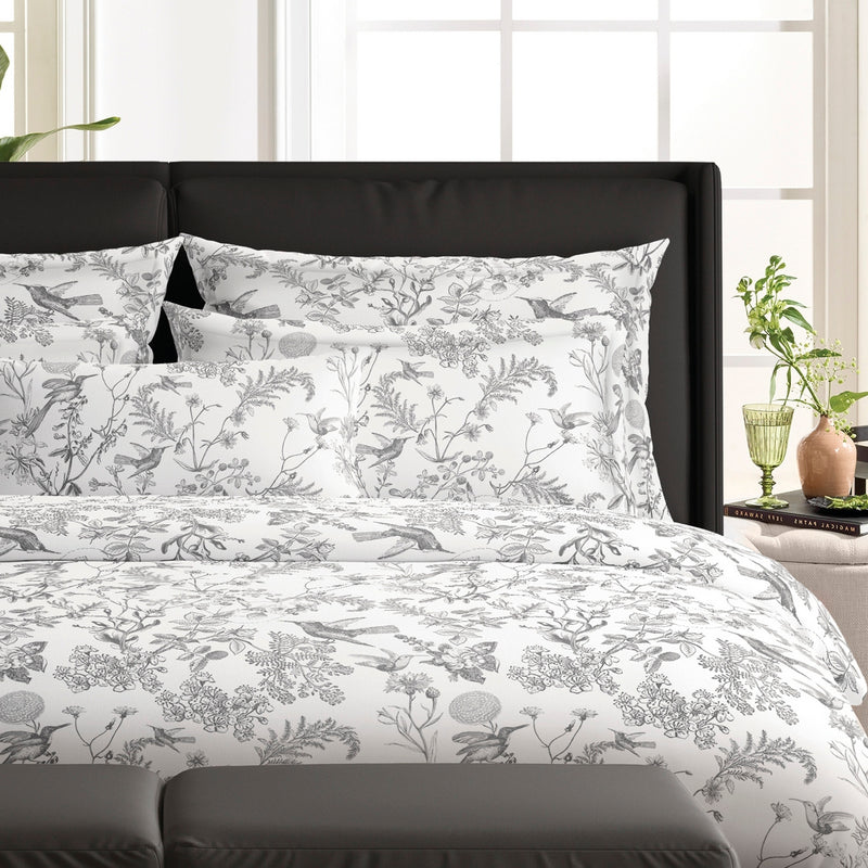 Jardin Du Colibri - Taie De Traversin Satin De Coton Jardin Du Colibri Noir Gris