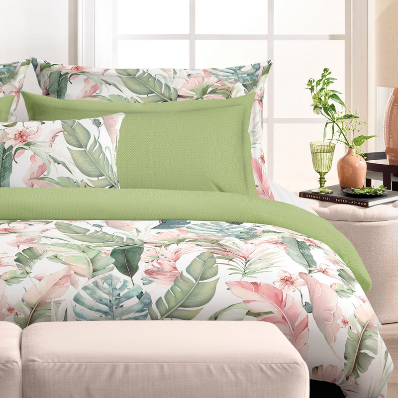 Palma - Drap Plat Satin De Coton Marie Fleurs Vert