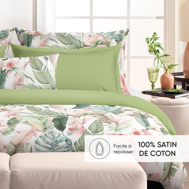 Palma - Drap Plat Satin De Coton Marie Fleurs Vert