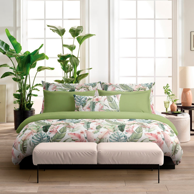 Palma - Drap Plat Satin De Coton Marie Fleurs Vert