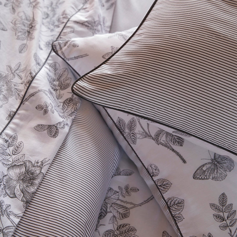 Envolée De Papillons - Set De 2 Taies D'Oreiller Satin De Coton Envolée De Papillons Blanc