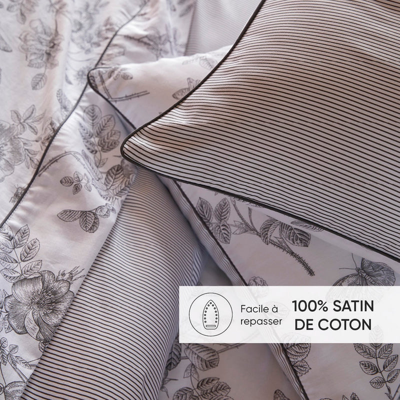 Envolée De Papillons - Set De 2 Taies D'Oreiller Satin De Coton Envolée De Papillons Blanc