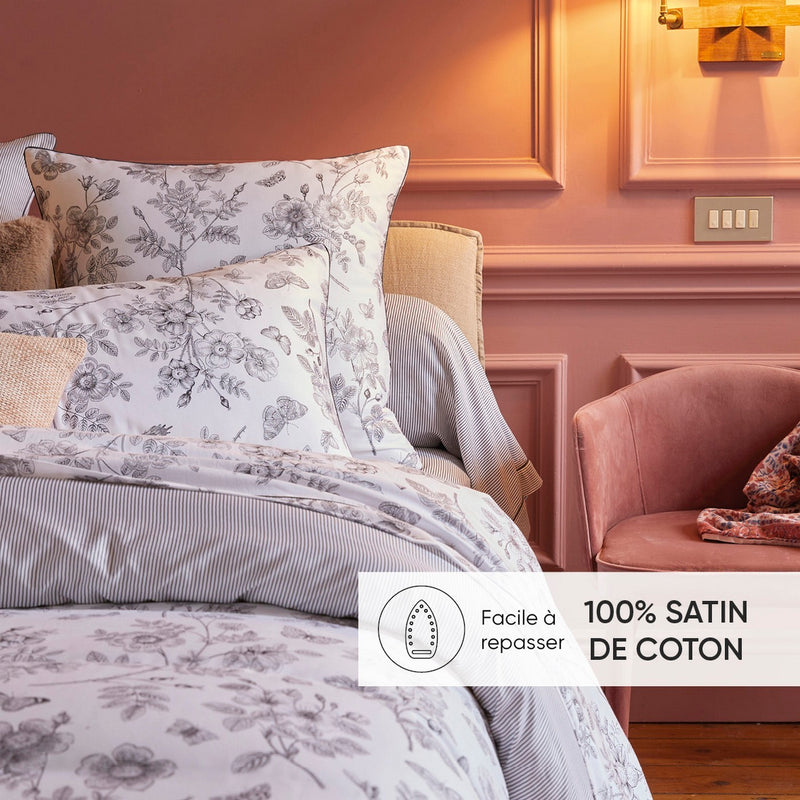 Envolée De Papillons - Taie De Traversin Satin De Coton Envolée De Papillons Blanc