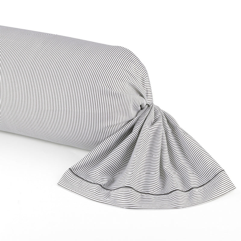 Envolée De Papillons - Taie De Traversin Satin De Coton Rayures Fines Gris