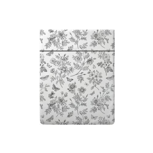 Envolée De Papillons - Drap Plat Satin De Coton Envolée De Papillons Blanc