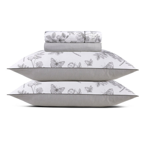 Envolée De Papillons - Ensemble De Draps Satin De Coton Envolée De Papillons Blanc