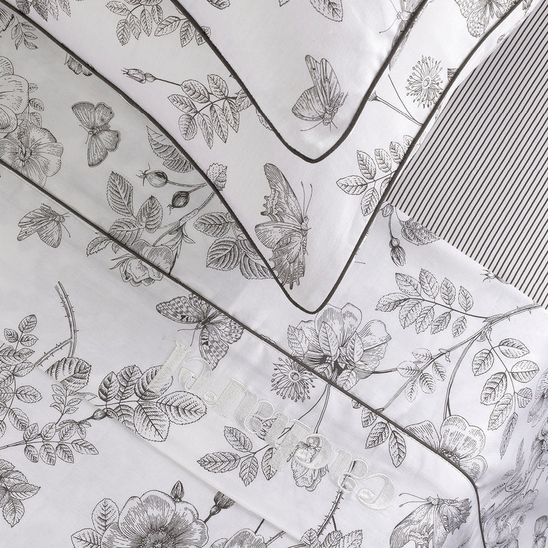 Envolée De Papillons - Ensemble De Draps Satin De Coton Envolée De Papillons Blanc