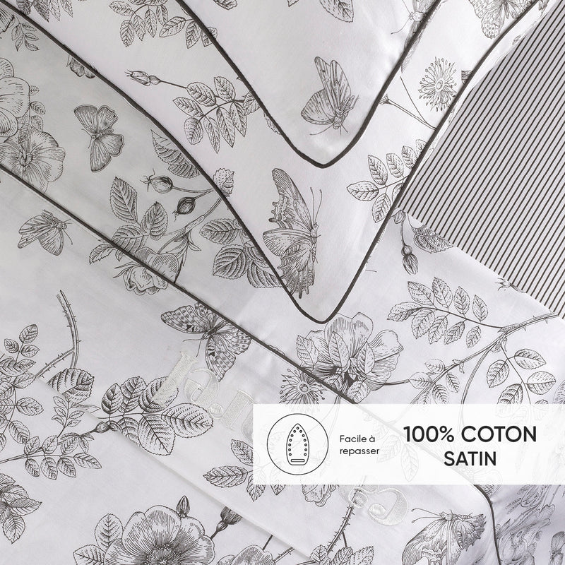 Envolée De Papillons - Ensemble De Draps Satin De Coton Envolée De Papillons Blanc