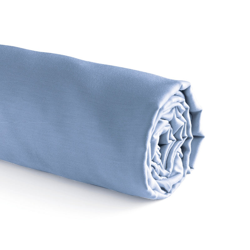 Roses - Drap-Housse Lin / Coton Uni Bleu Clair