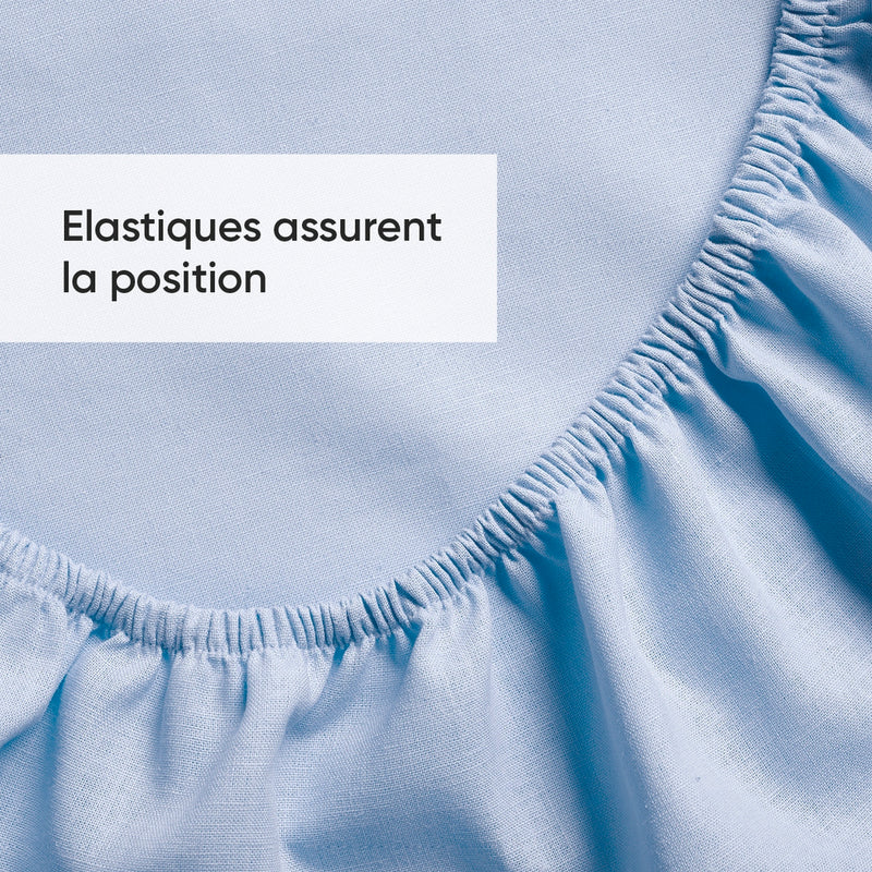 Roses - Drap-Housse Lin / Coton Uni Bleu Clair