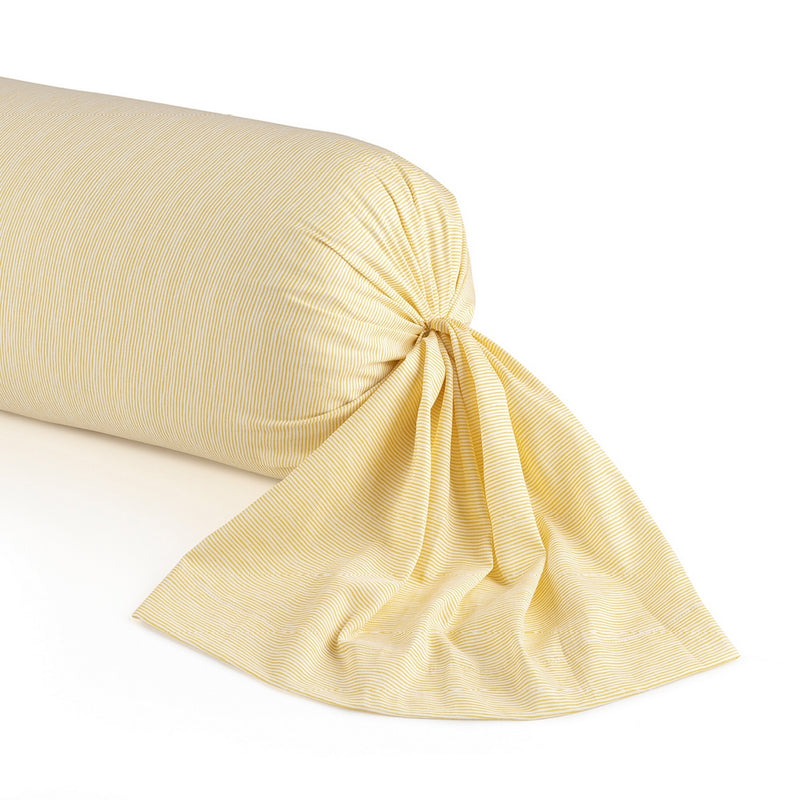 Douceur Florale - Taie De Traversin Satin De Coton Rayures Peintes Jaune
