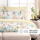 Douceur Florale - Drap Plat Satin De Coton Rayures Peintes Jaune