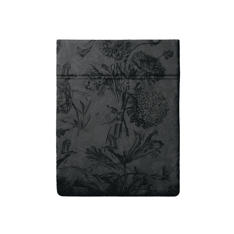 Flore - Drap Plat Satin De Coton Flore Noir / Gris