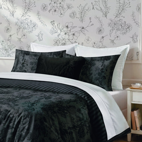 Flore - Ensemble De Draps Satin De Coton Flore Noir / Gris
