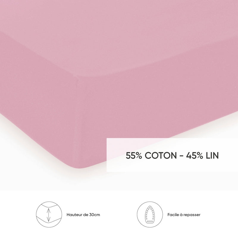 Roses - Drap-Housse Lin / Coton Uni Rose