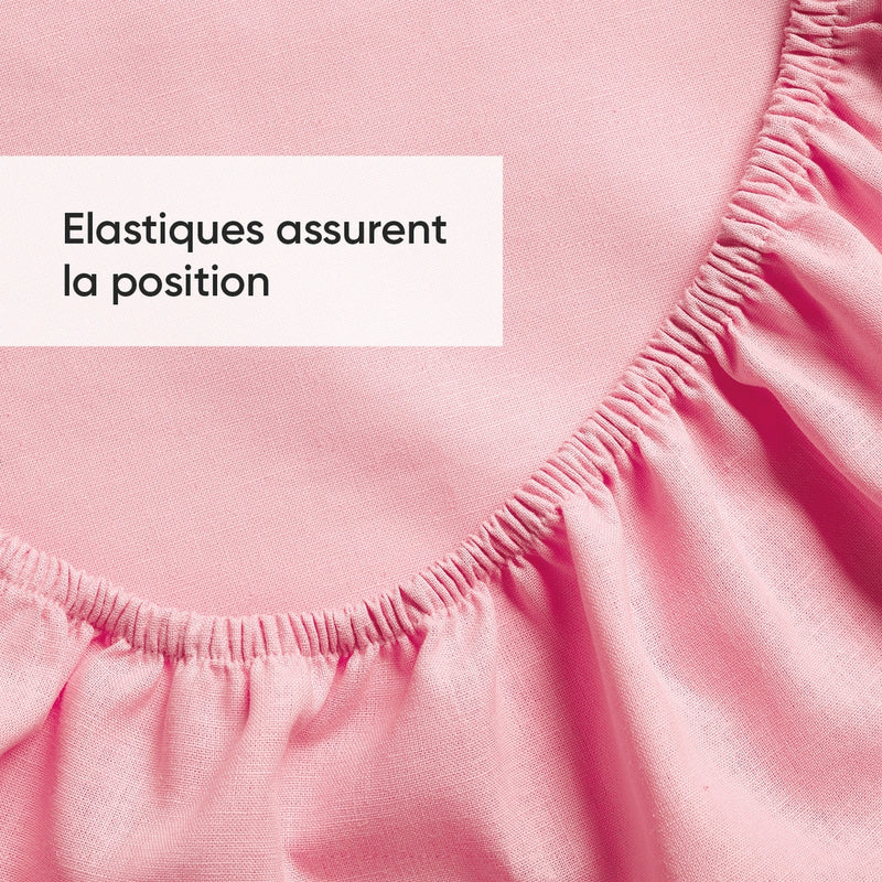 Roses - Drap-Housse Lin / Coton Uni Rose